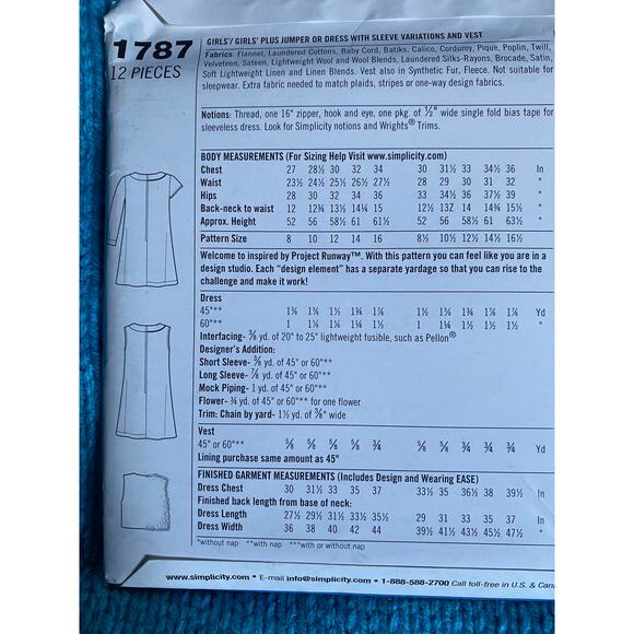 Simplicity sewing pattern  1787 Girls dress vest sz 8-16 - Picture 5 of 6